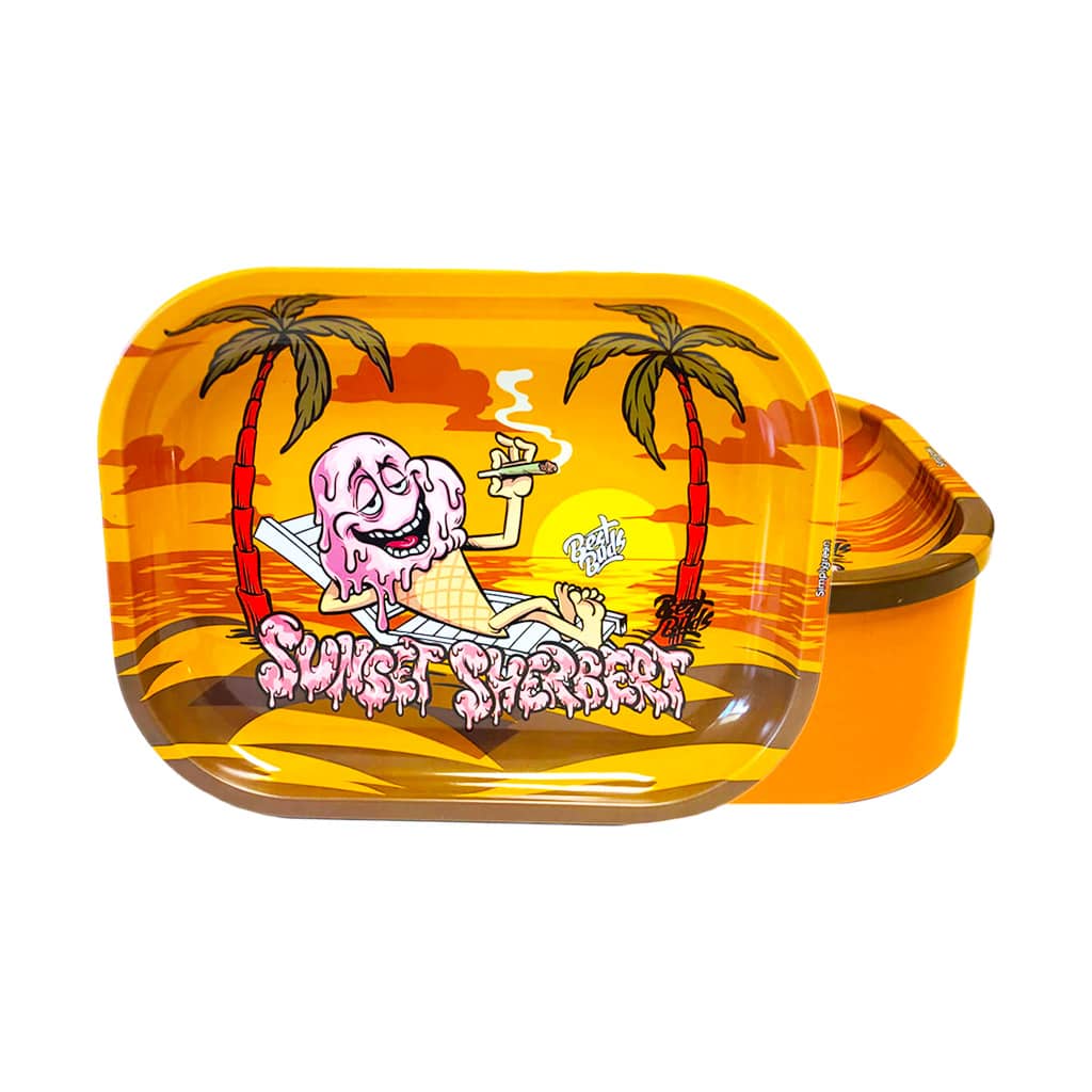 Best Buds Sunset Sherbert Tin Box Rolling Tray with Storage