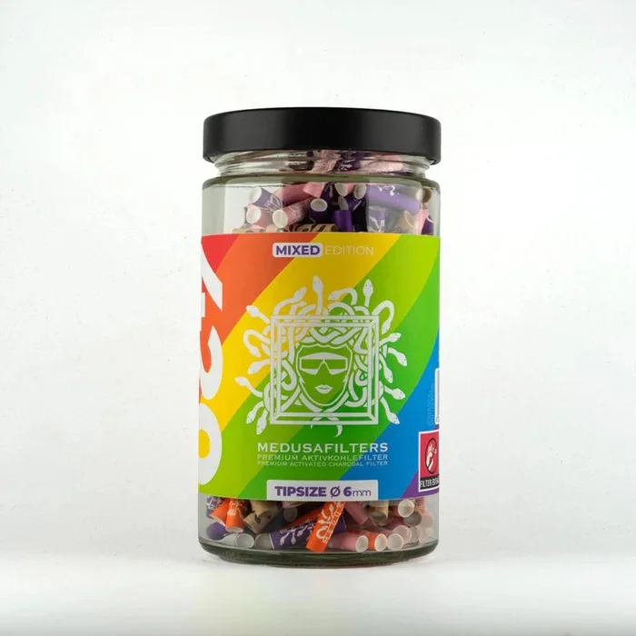 MedusaFilters - 420er Glas - MIXED RAINBOW - Hybrid Aktivkohlefilter