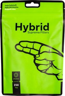 Hybrid Supreme Filters, 6,4 mm Ø, Aktivkohle+Cellulose, 250 Stück im Beutel