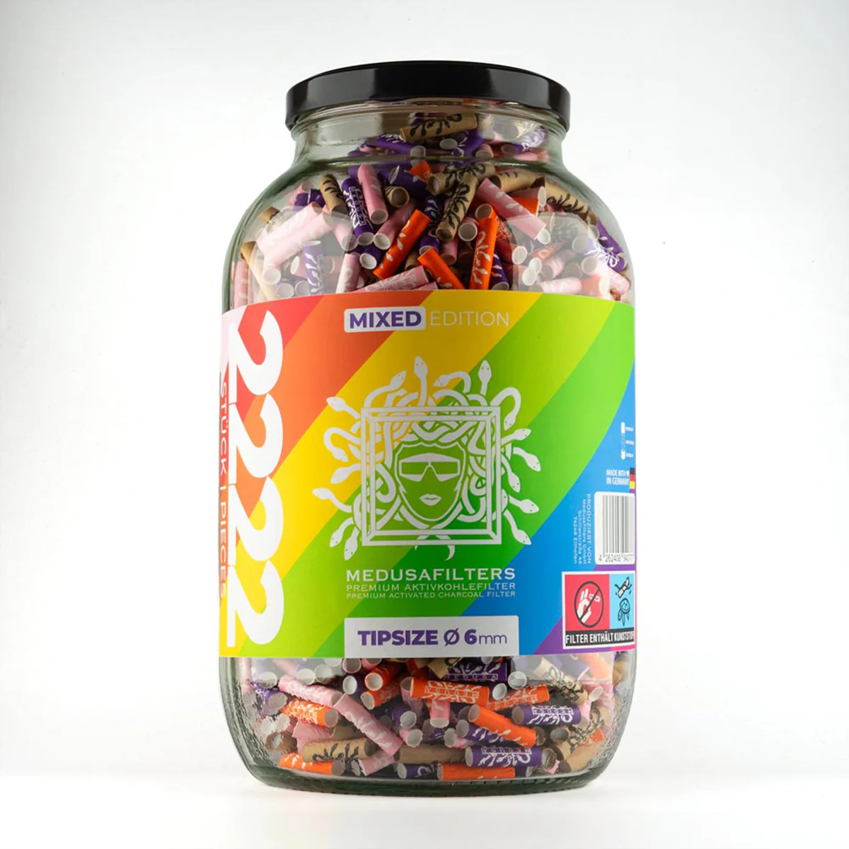MedusaFilters - 2222er Glas - MIXED RAINBOW - Hybrid Aktivkohlefilter
