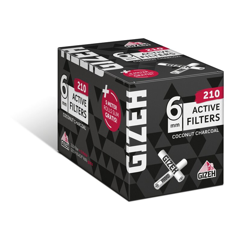 GIZEH Active Filter 6mm - Box - Black - 210 Stück + Gratis Rolls Slim 5m