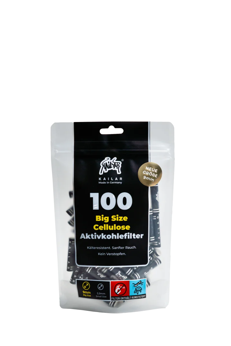 Kailar - 100 BIG Size (9mm) Cellulose Aktivkohlefilter - Black